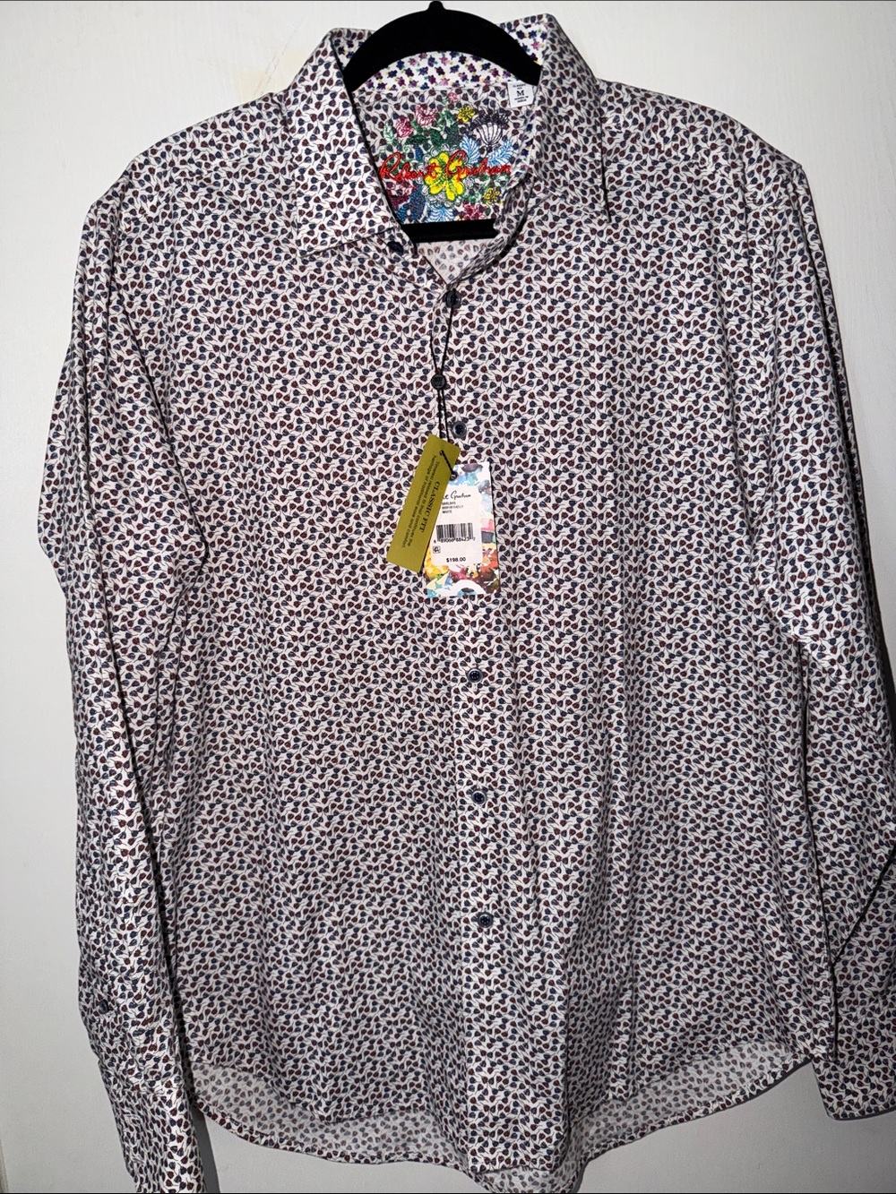 Robert Graham White Button-Down with Navy & Red Micro Floral Print